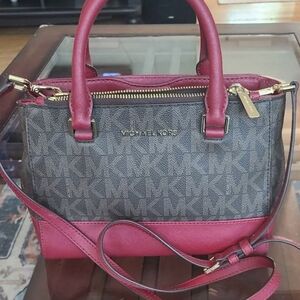 Michael Kors Red and Brown Satchel with Signature Style
